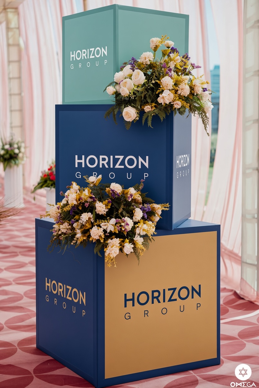 Branded event signage with florals